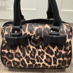 Mini Betsey Johnson Leopard Print Crossbody Bag with Black Bows